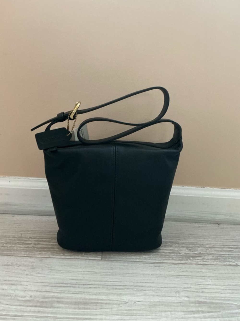 Coach Black Leather Shoulder Bag with Gold Accent